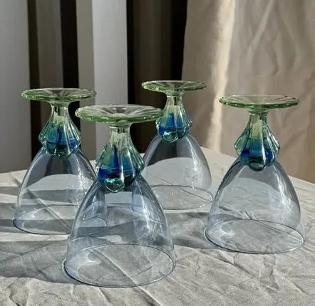 Stemware - Set of 4 large blue and green glasses H14 D10 - OFFICE OBJETS