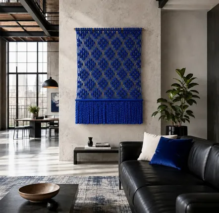 Tapestries - Electric Blue Handcrafted Macramé Wall Hanging - NŒULUXE