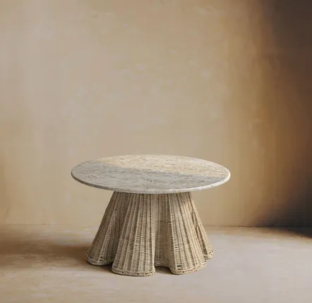Coffee tables - Plissé Marble & Rattan Coffee Table - LO-FI HOUSE
