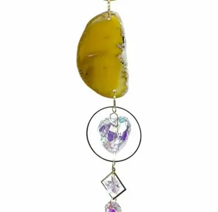 Objets de décoration - Mobile Attrape Soleil Agate Jaune Lune-Coeur Cristal 41cm - ARABESK