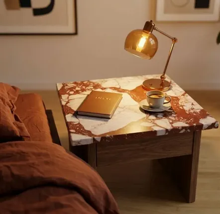 Autres tables  - Plateau en marbre rouge et blanc – Carré 450 × 450 mm - SAGIT