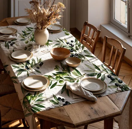 Table linen - 100% linen tablecloth Olives 140x250cm - NORRAVILLA