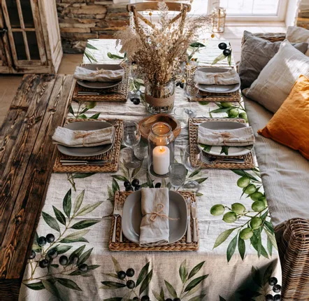 Table linen - 100% linen tablecloth Olives 140x250cm - NORRAVILLA