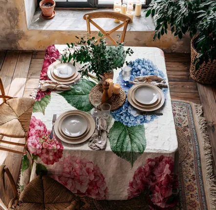 Table cloths - 100% linen tablecloth HYDRANGEA 140x250cm - NORRAVILLA