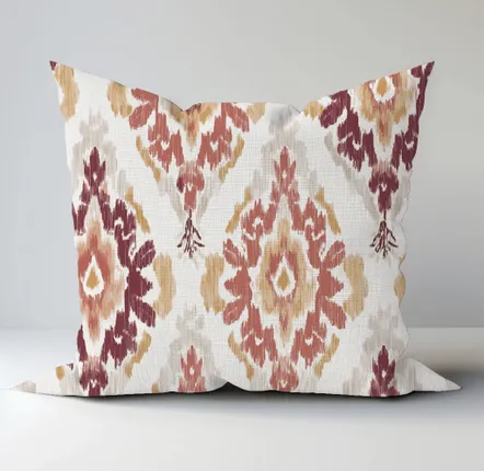Comforters and pillows - 100% Linen Pillowcase - Red Diamond Pattern Ikat Patola - NORRAVILLA