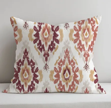 Comforters and pillows - 100% Linen Pillowcase - Red Diamond Pattern Ikat Patola - NORRAVILLA