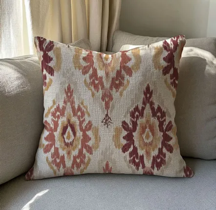 Comforters and pillows - 100% Linen Pillowcase - Red Diamond Pattern Ikat Patola - NORRAVILLA