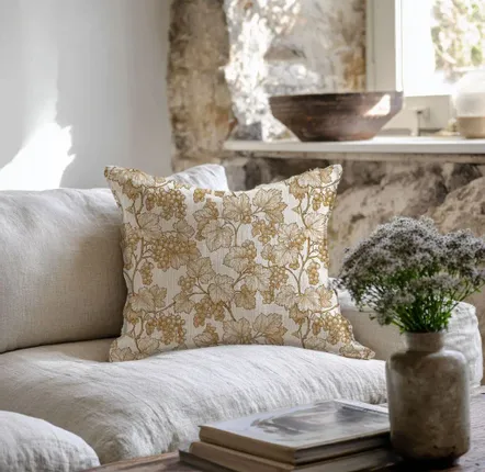 Comforters and pillows - 100% Linen Pillowcase - Golden grapes print on heavy linen - NORRAVILLA