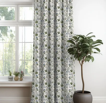 Rideaux et voilages - Rideaux 100 % lin - Imprimé floral beige sur lin épais - NORRAVILLA