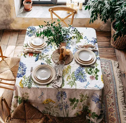 Table cloths - 100% linen tablecloth - Wild meadow print on heavy linen - NORRAVILLA