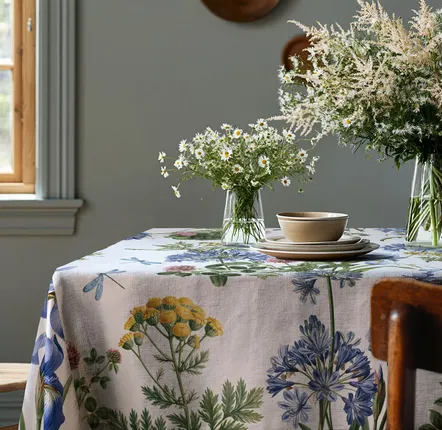 Table cloths - 100% linen tablecloth - Wild meadow print on heavy linen - NORRAVILLA