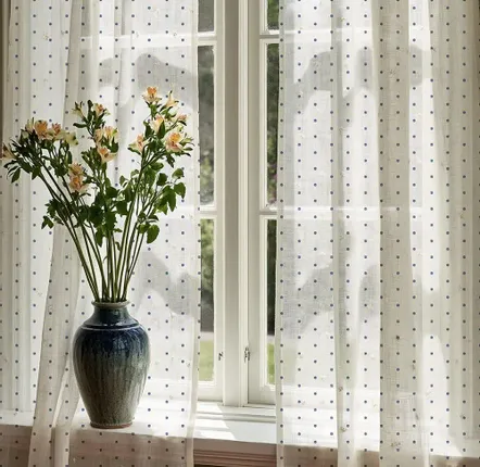Rideaux et voilages - Rideaux 100 % lin - Imprimé floral beige sur lin transparent - NORRAVILLA