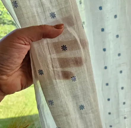 Rideaux et voilages - Rideaux 100 % lin - Imprimé floral beige sur lin transparent - NORRAVILLA