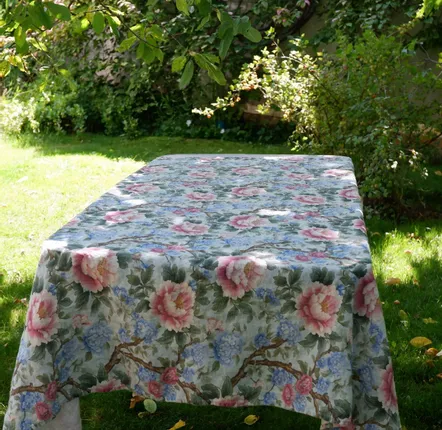 Table cloths - 100% linen tablecloth - Floral Peony print on heavy linen - NORRAVILLA