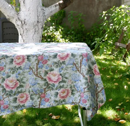 Table cloths - 100% linen tablecloth - Floral Peony print on heavy linen - NORRAVILLA