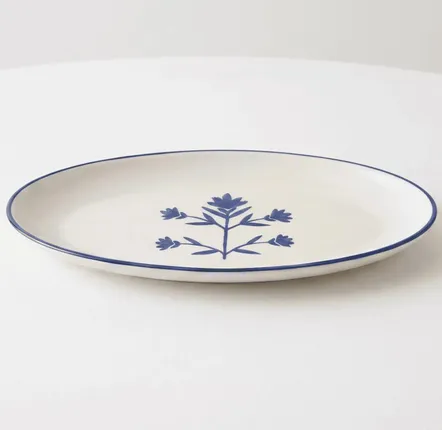 Assiettes au quotidien - Plat ovale floral | Céramique fabriquée à la main | 14 x 7 - CASA AMAROSA