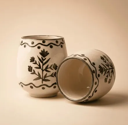 Carafes - Floral Motif Drink cup | Hand-Painted Ceramic Stoneware | 3 Inch - CASA AMAROSA