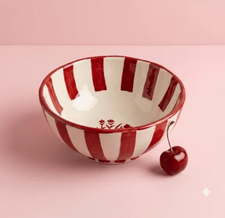 Bowls - Striped Floral Serving Bowl | Hand-crafted Ceramic | 5.5x5.5 - CASA AMAROSA