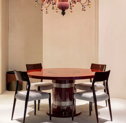 Tables pour hôtels - Table à manger ronde LUNE Diam 145cm en bois lacqué rouge - DUISTT