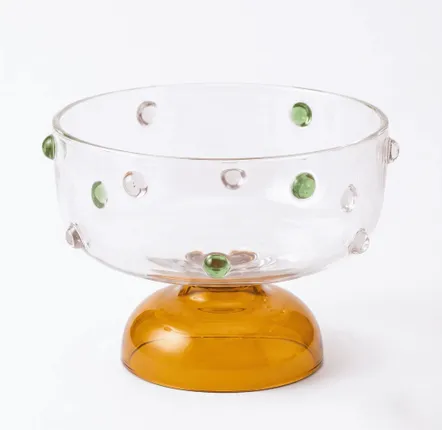 Glass - Borosilicate Glass Dessert Bowl | Confetti Dot Rim | 4x3 In - CASA AMAROSA