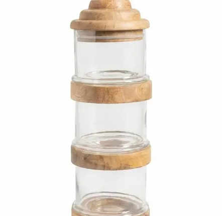Boîtes de conservation - S/3 bocaux empilables bois naturel - CHEHOMA
