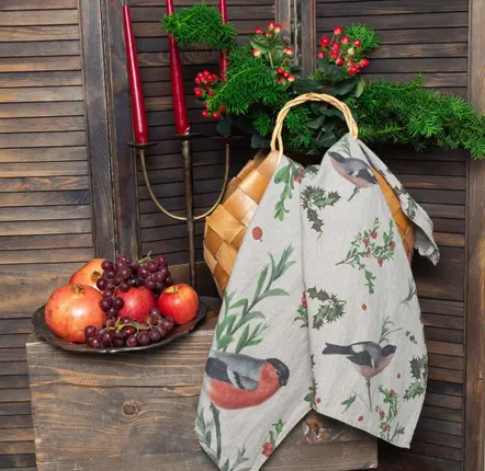 Linge d'office - BOUVREUIL d'HIVER ǀ  Torchons en 100% lin lavé - LINOROOM 100% LINEN TEXTILES