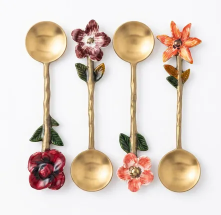 Ustensiles de cuisine - Ensemble de cuillères à café à motif floral | Cuillères en acier inoxy - CASA AMAROSA