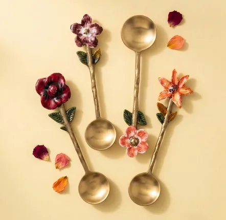 Ustensiles de cuisine - Ensemble de cuillères à café à motif floral | Cuillères en acier inoxy - CASA AMAROSA