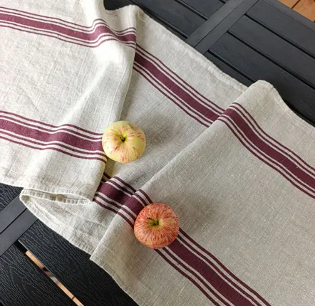 Table linen - Chemin de table 100 % lin - Rayures rustiques style sac de grain - NORRAVILLA