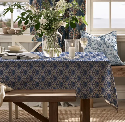 Table cloths - 100% linen tablecloth - Blue french flower print - country house style - NORRAVILLA
