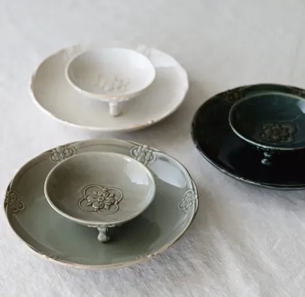 Assiettes au quotidien - Gemma - petit bol et assiette à pieds - MARUMITSU POTERIE