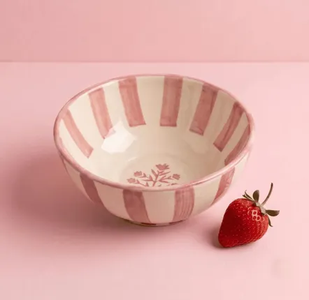 Bols - Bol de service fleuri rayé | Céramique fabriquée à la main | 5,5 x 5,5 - CASA AMAROSA