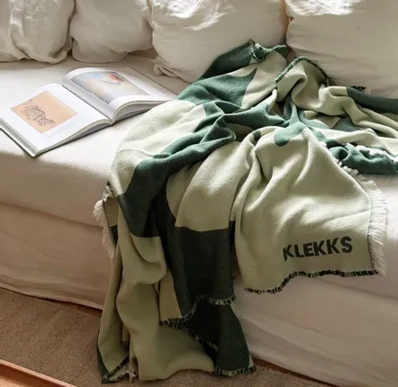 Plaids - Plaid en coton vert et blanc - KLEKKS NO. 14 - KLEKKS