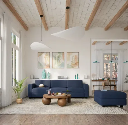 Canapés pour collectivités - Canapé modulable GRACIA - Module pouf - Bleu foncé - CITY SOFA