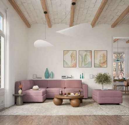 Canapés pour collectivités - Canapé modulable GRACIA - Module pouf - Rose poudré - CITY SOFA