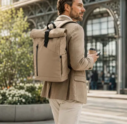 Travel accessories - URBAN SAND ROLL TOP COMPACT backpack - TROIKA GERMANY