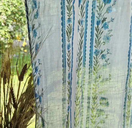 Curtains and window coverings - 100% Linen Curtains - Preppy floral stripes print on sheer linen - NORRAVILLA  — THE ART OF LINEN