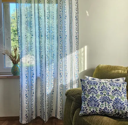 Curtains and window coverings - 100% Linen Curtains - Preppy floral stripes print on sheer linen - NORRAVILLA  — THE ART OF LINEN