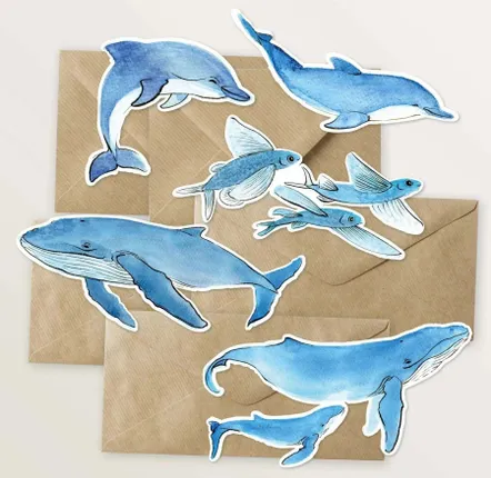 Card shop - 5 die-cut cards shaped like sea animals - TABLE À CARTES