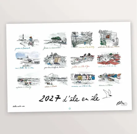 Organizer - Illustrated 2027 wall calendar - Island to island - A3 - TABLE À CARTES