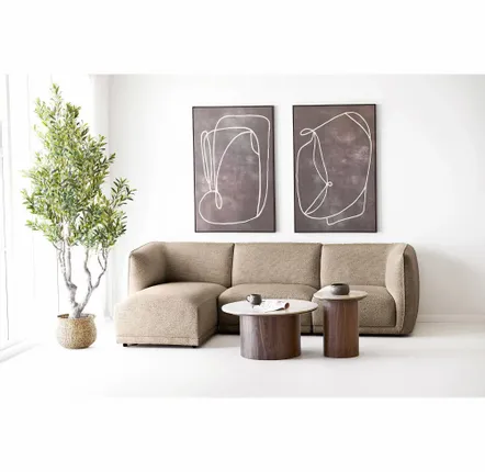 Tables basses - Ensemble de table basse, table basse Delphi, plateau en céramique, travertin/marron foncé, ø80x40 & ø45x50 cm - HOUSE NORDIC