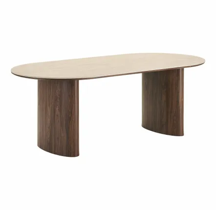 Tables Salle à Manger - Table à manger Delphi, plateau en céramique, travertin/marron foncé, 100x210x76 cm - HOUSE NORDIC