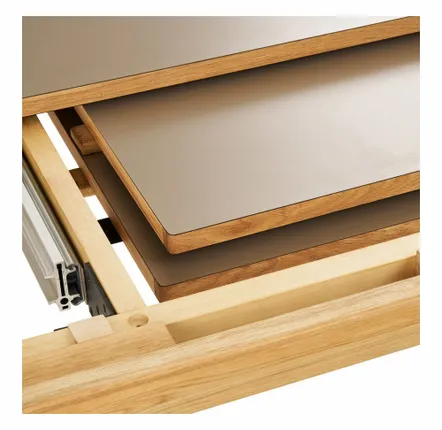 Tables Salle à Manger - Table à manger Bowen, chêne/hpl, sable naturel/foncé, incluant deux plaques d’extension, 100x220-270-320x75 cm - HOUSE NORDIC