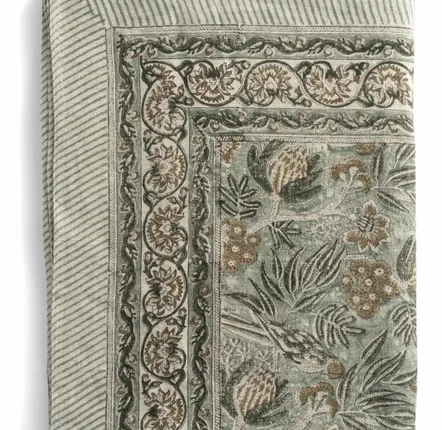 Kitchen linens - Linen Tablecloth with Parrot print in Sea Foam - CHAMOIS
