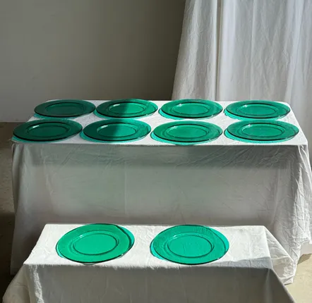Formal plates - Set of 10 large green blown glass presentation plates - OFFICE OBJETS