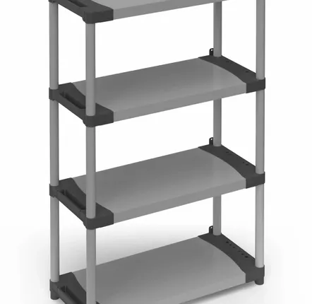 Shelves - Mongardi: 4-Tier Resin Shelving Unit, Easy to Assemble, Durable, Load Capacity 50 kg, Modular System, Indoor and Outdoor, 80W × 39.5D × 165H cm, Grey and Black - MONGARDI