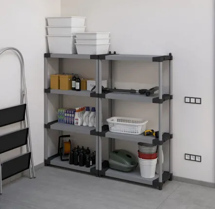 Shelves - Mongardi: 4-Tier Resin Shelving Unit, Easy to Assemble, Durable, Load Capacity 50 kg, Modular System, Indoor and Outdoor, 80W × 39.5D × 165H cm, Grey and Black - MONGARDI