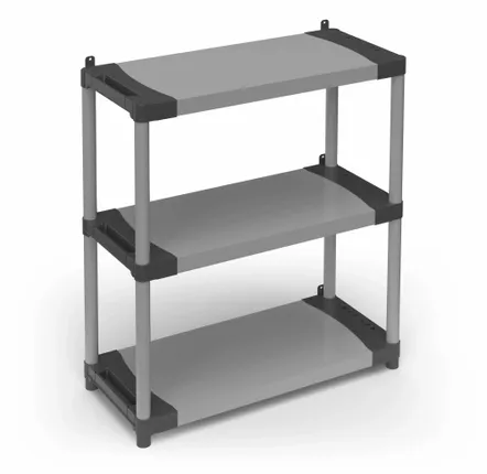 Shelves - Mongardi: 3-Tier Resin Shelving Unit, Easy to Assemble, Durable, Load Capacity 50 kg, Modular System, Indoor and Outdoor, 80W × 39.5D × 85H cm, Grey and Black - MONGARDI
