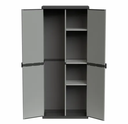 Shelves - Mongardi: Resin Broom Cabinet with Two Doors, Easy to Assemble, Modular System, Indoor and Outdoor, 68W × 38.5D × 165H cm, Grey and Black - MONGARDI