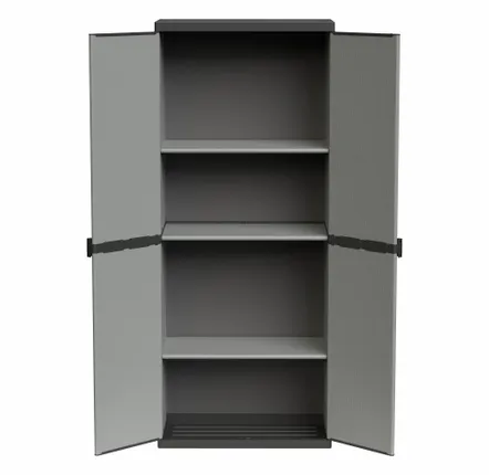Shelves - Mongardi: 3-Shelf Resin Cabinet with Two Doors, Easy to Assemble, Modular System, Indoor and Outdoor, 68W × 38.5D × 165H cm, Grey and Black - MONGARDI